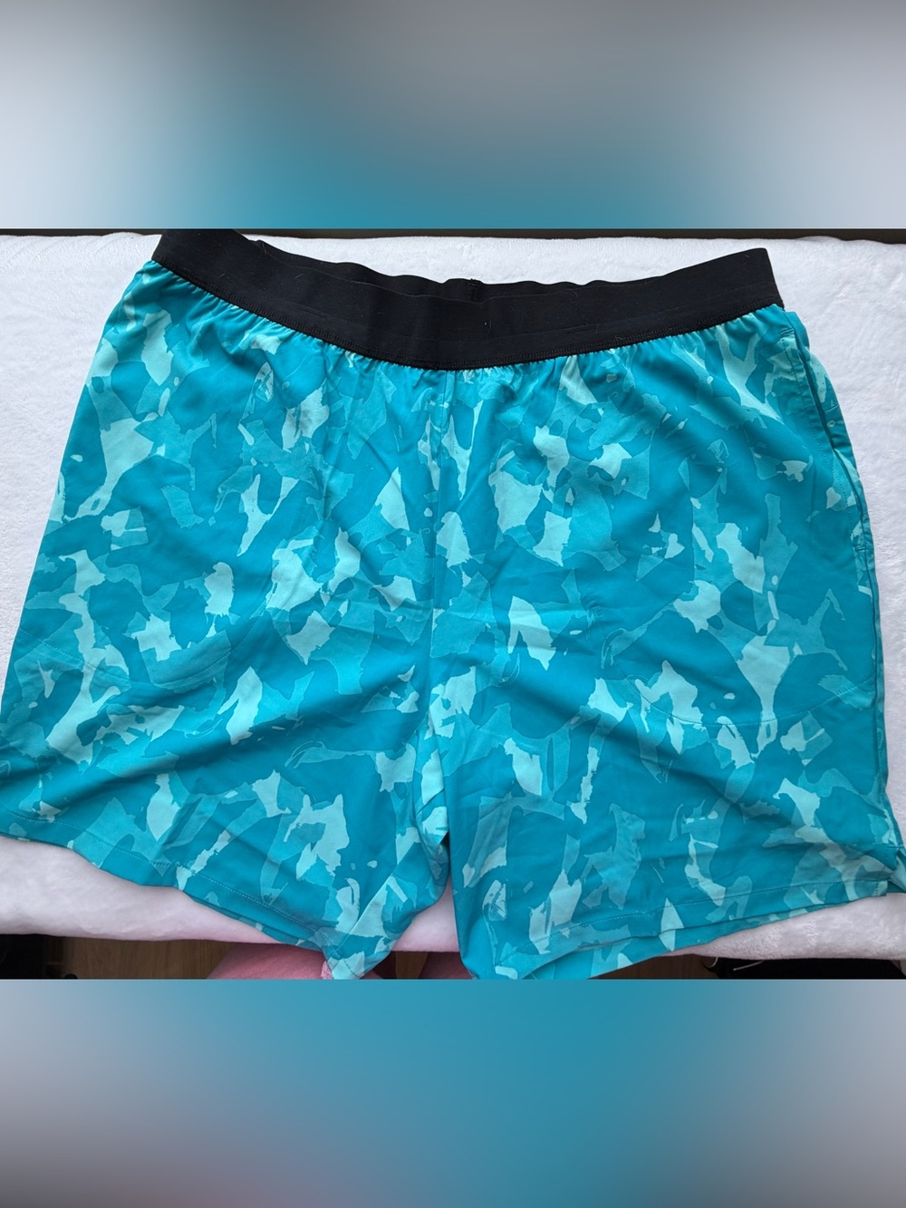 Jockey Teal Camo Athletic Shorts with Black Waistband